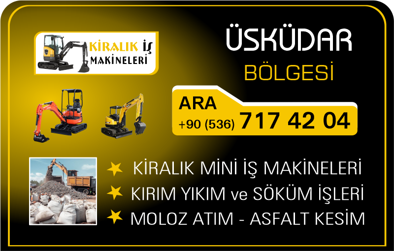 Üsküdar Kiralık Mini Ekskavatör Kepçe İş Makinesi Kırım ve Moloz Atımı